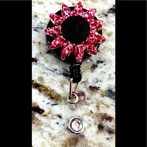 Sunflower badge reel. Nurse, teacher badge. Work badge reel. Pink, rose gold.